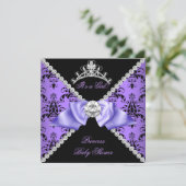 Invitation Bébé Fille Fête de Naissance Dameask Violet Prince (Debout devant)