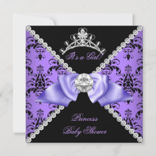 Invitation Bébé Fille Fête de Naissance Dameask Violet Prince