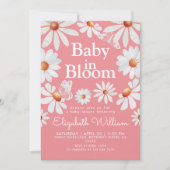 Invitation Bébé Fille Fête de Naissance Fleur d'Eau Rose (Devant)