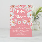 Invitation Bébé Fille Fête de Naissance Fleur d'Eau Rose (Debout devant)