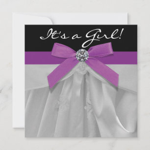 Invitation Bébé Fille Fête Prénatale Violet et Noir
