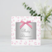 Invitation Bébé Fille Fête Rose Mains Pieds (Debout devant)