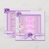 Invitation Bébé Fille Fête Rose Violet Floral (Devant / Derrière)