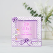 Invitation Bébé Fille Fête Rose Violet Floral (Debout devant)