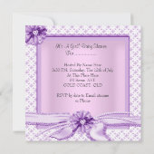 Invitation Bébé Fille Fête Rose Violet Floral (Dos)
