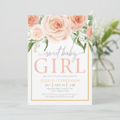 Invitation Bébé Fille Fleur de Rose Rose Fête Prénatale (Debout devant)