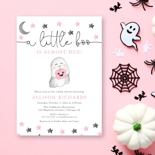 Invitation Bébé fille halloween tomber baby shower fantôme mi