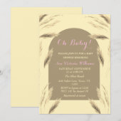 Invitation Bébé Fille Herbe des Pampas Aquarelle Rose Beige A (Devant / Derrière)