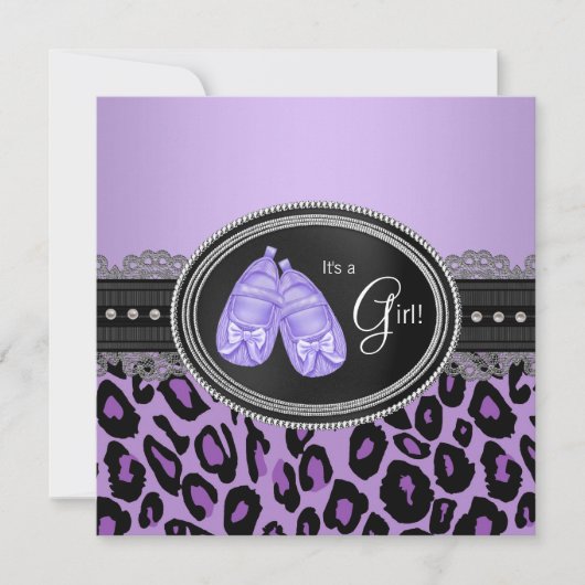 Invitation Bébé Fille Lavande Violet Léopard Shower (Devant)