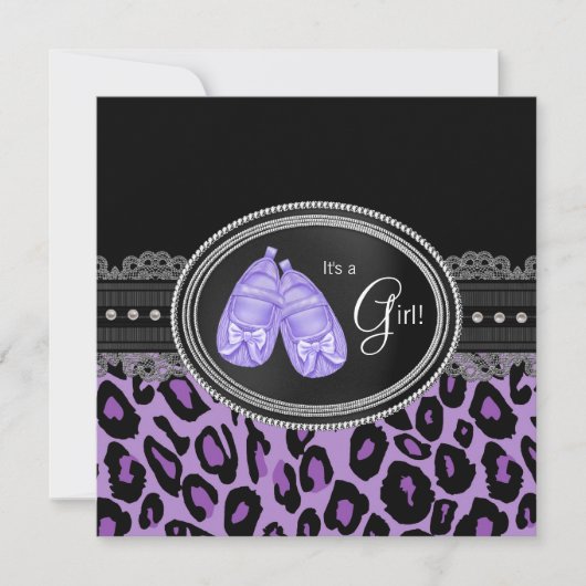 Invitation Bébé Fille Lavande Violet Léopard Shower (Devant)