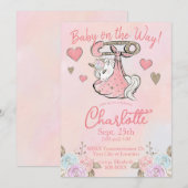 Invitation Bébé fille licorne mignonne (Devant / Derrière)