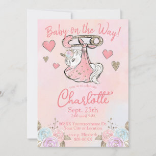 Invitation Bébé fille licorne mignonne