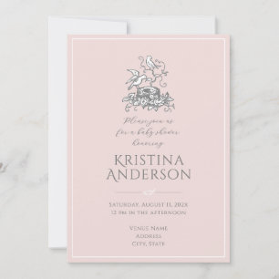 Invitation Bébé fille nid d'oiseau QR Code Baby shower