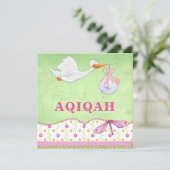 Invitation Bébé Fille Oiseau Mignon Aqiqah (Debout devant)