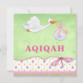 Invitation Bébé Fille Oiseau Mignon Aqiqah (Devant)