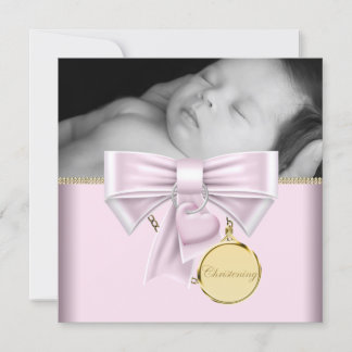 Invitation Bébé fille or rose photo baptême
