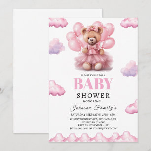 Invitation Bébé fille ours bohème rose Baby shower