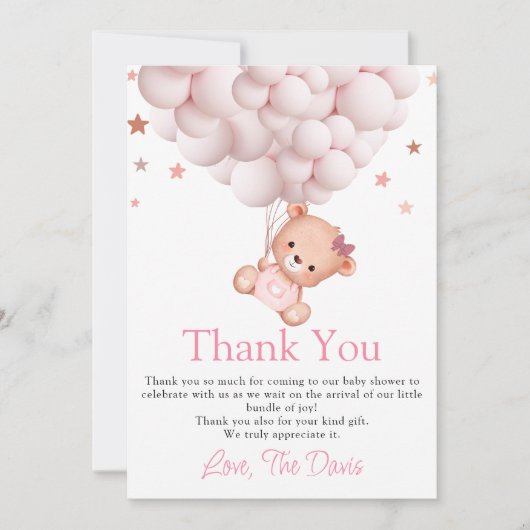 Invitation Bébé Fille Ours Boho Bearly Wait Sweet Merci (Devant)