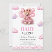 Invitation Bébé fille ourson boho rose Baby shower (Devant)