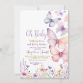Invitation Bébé Fille Papillon Purple Fleurs Baby shower (Devant)