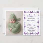 Invitation Bébé Fille Papillon Violet Célébration de Naissanc (Devant)