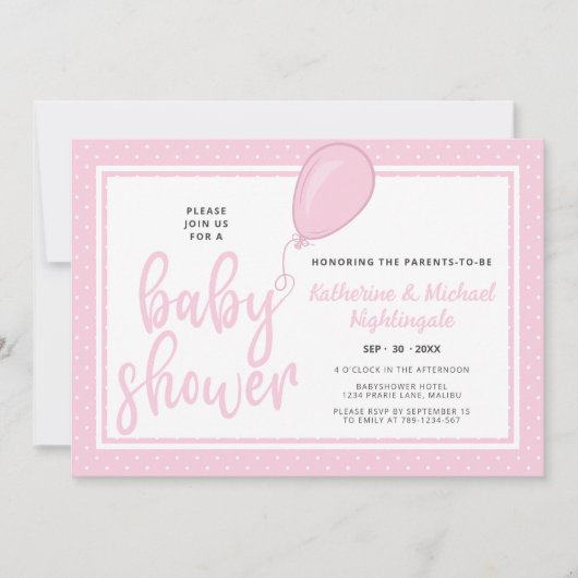 Invitation Bébé Fille Parents rose QR Code Baby shower (Devant)