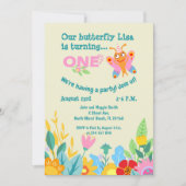 Invitation Bébé fille premier anniversaire papillon fête (Devant)