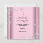Invitation Bébé Fille Rose Baptême Croix Blanche (Dos)