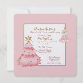 Invitation Bébé Fille rose Blanc Arbre de Noël Douche (Devant)