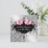 Invitation Bébé Fille Rose Noir Princesse Shower (Debout devant)