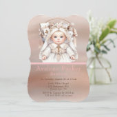 Invitation Bébé fille Rose panier d'or Baptême (Debout devant)