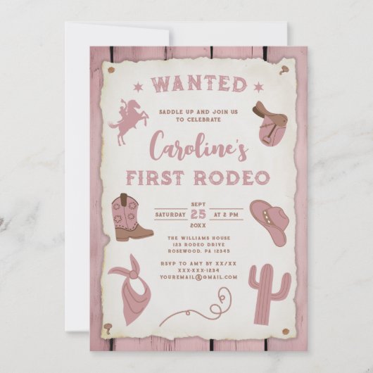 Invitation Bébé fille rose premier anniversaire (Devant)