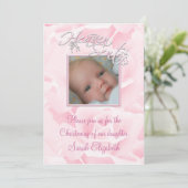 Invitation Bébé Fille Rose Rose Baptême Photo (Debout devant)