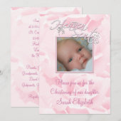 Invitation Bébé Fille Rose Rose Baptême Photo (Devant / Derrière)