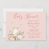 Invitation Bébé Fille rose Script mignonne lapin élégant bébé (Devant)