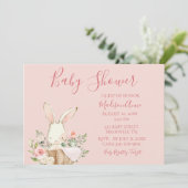 Invitation Bébé Fille rose Script mignonne lapin élégant bébé (Debout devant)