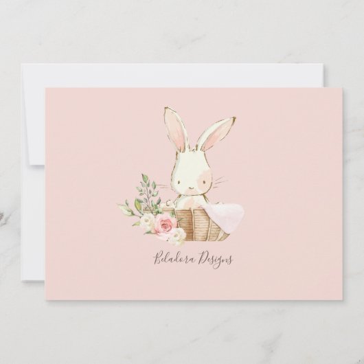 Invitation Bébé Fille rose Script mignonne lapin élégant bébé (Dos)