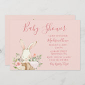 Invitation Bébé Fille rose Script mignonne lapin élégant bébé (Devant / Derrière)