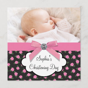 Invitation Bébé Fille Roses Roses Christening Photo
