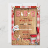 Invitation Bébé Fille Rouge Gingham Bois Fleurs Bébé Q Barbec (Devant)
