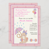 Invitation Bébé fille saupoudrer la frontière rose plaid (Devant / Derrière)