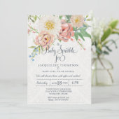 Invitation Bébé Fille saupoudrer l'aquarelle Blush en floral  (Debout devant)