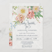 Invitation Bébé Fille saupoudrer l'aquarelle Blush en floral  (Devant / Derrière)