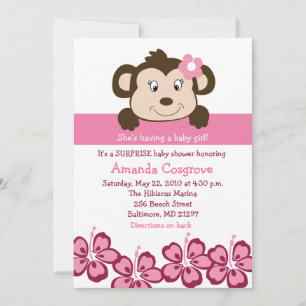 Invitation BÉBÉ FILLE Singe Hibiscus Fleur 5x7 Baby shower
