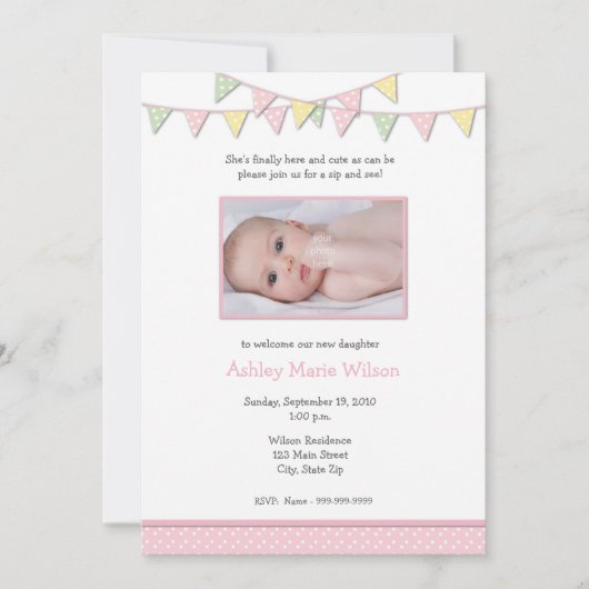 Invitation Bébé fille Sip photo et voir l'invitation (Devant)