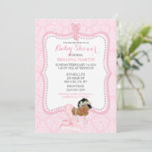 Invitation Bébé Fille Sirène Princesse Couronne Damas (Debout devant)