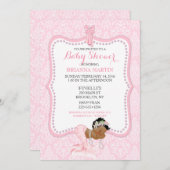 Invitation Bébé Fille Sirène Princesse Couronne Damas (Devant / Derrière)