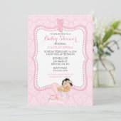 Invitation Bébé Fille Sirène Princesse Couronne Damas (Debout devant)