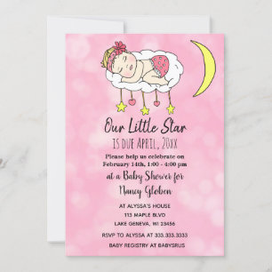 Invitation Bébé fille sur la lune rose Fête prénatale pour bé