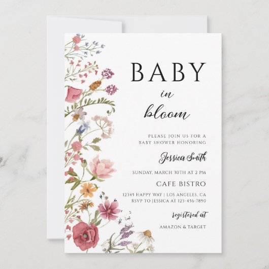 Invitation Bébé Fleur de Boho en Fleur (Devant)